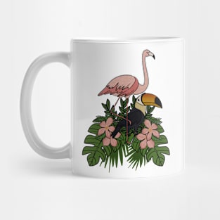 Toucan Bird Flamingo Bird Floral Palm Leaves Mug